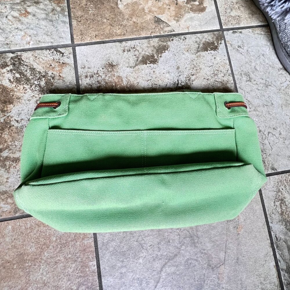 Fossil Mint Green Canvas Tote Bag Brown Leather Accents Key Striped Lining 75082 - Picture 8 of 15